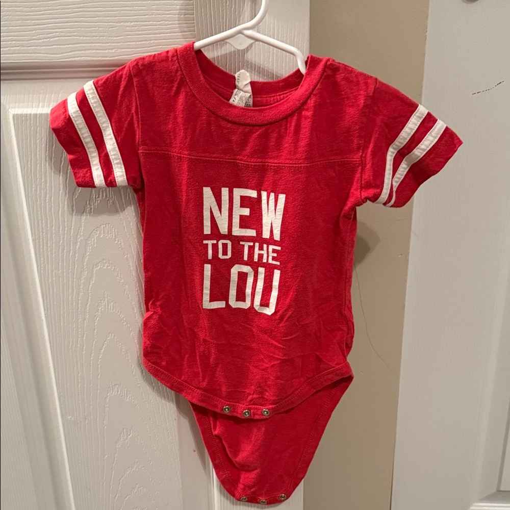 “New to the Lou” Baby Onesie with White Stripes - 12 months